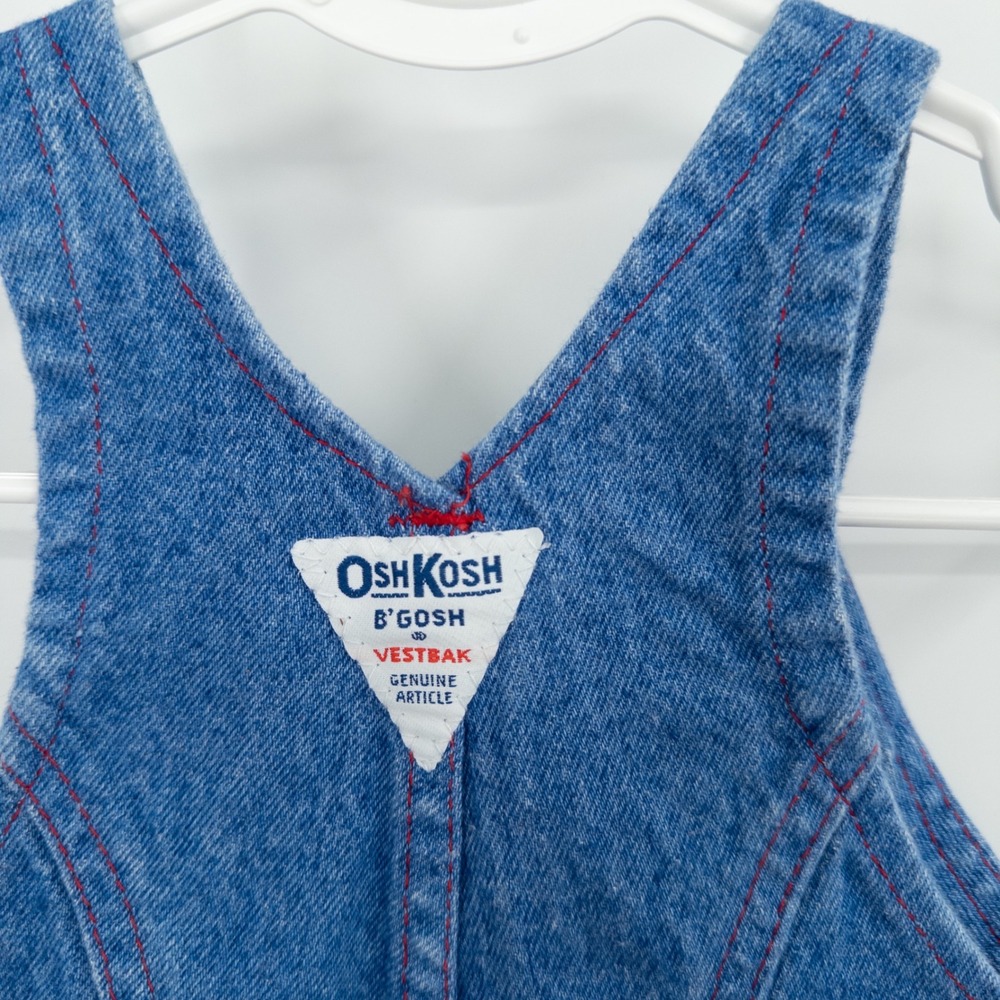 Vintage 90s OshKosh B'gosh Denim Bubble Overalls Baby 12M Train Vestbak Romper - Picture 6 of 10